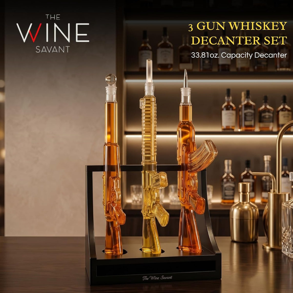3 Gun Whiskey Decanters Set & Rifle 1000ml - The Wine Savant