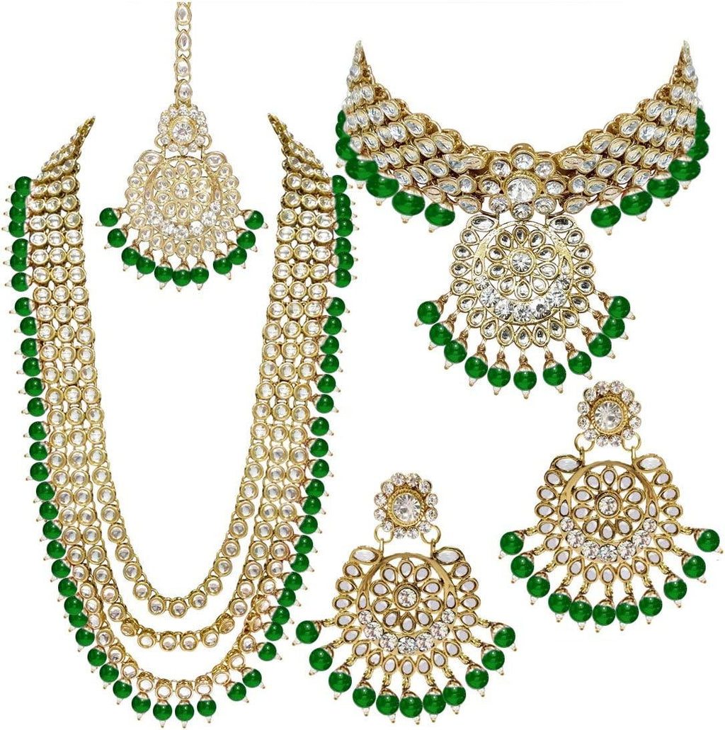 Indian Wedding Kundan Beaded Bridal Long Choker Necklace Earrings with