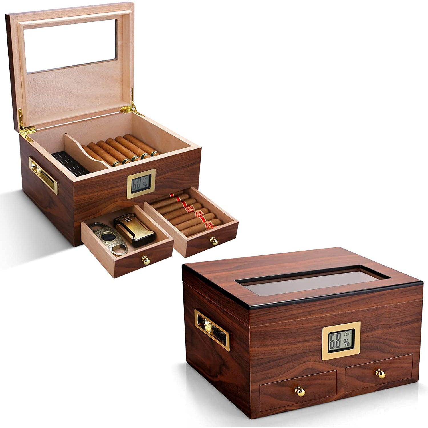 CIGARLOONG Cigar Humidor with Hygrometer and Humidifier Large Capacity