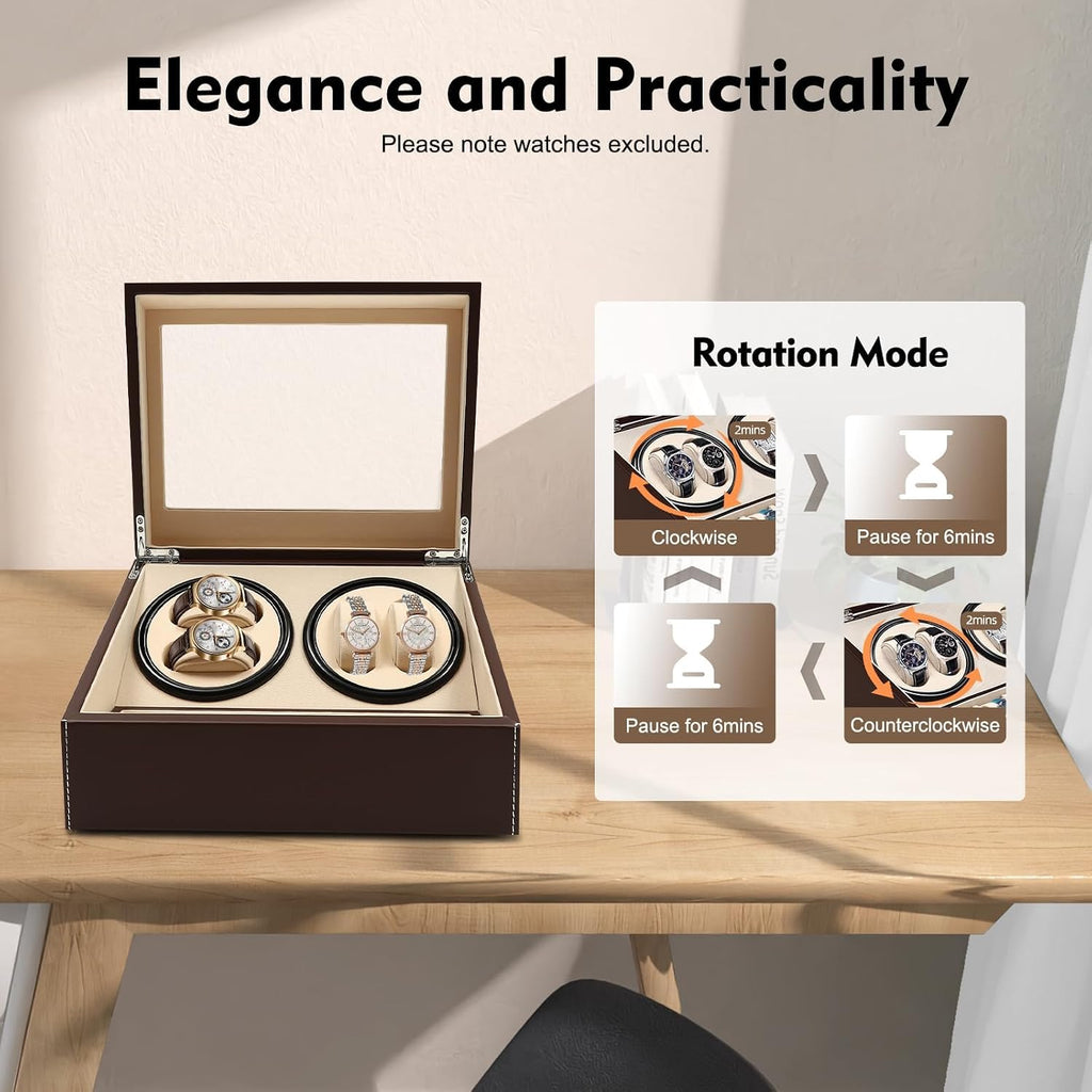 Valcourt™ Automatic Watch Winder Box — 4 Winders + 6 Storage, Japanese Motor