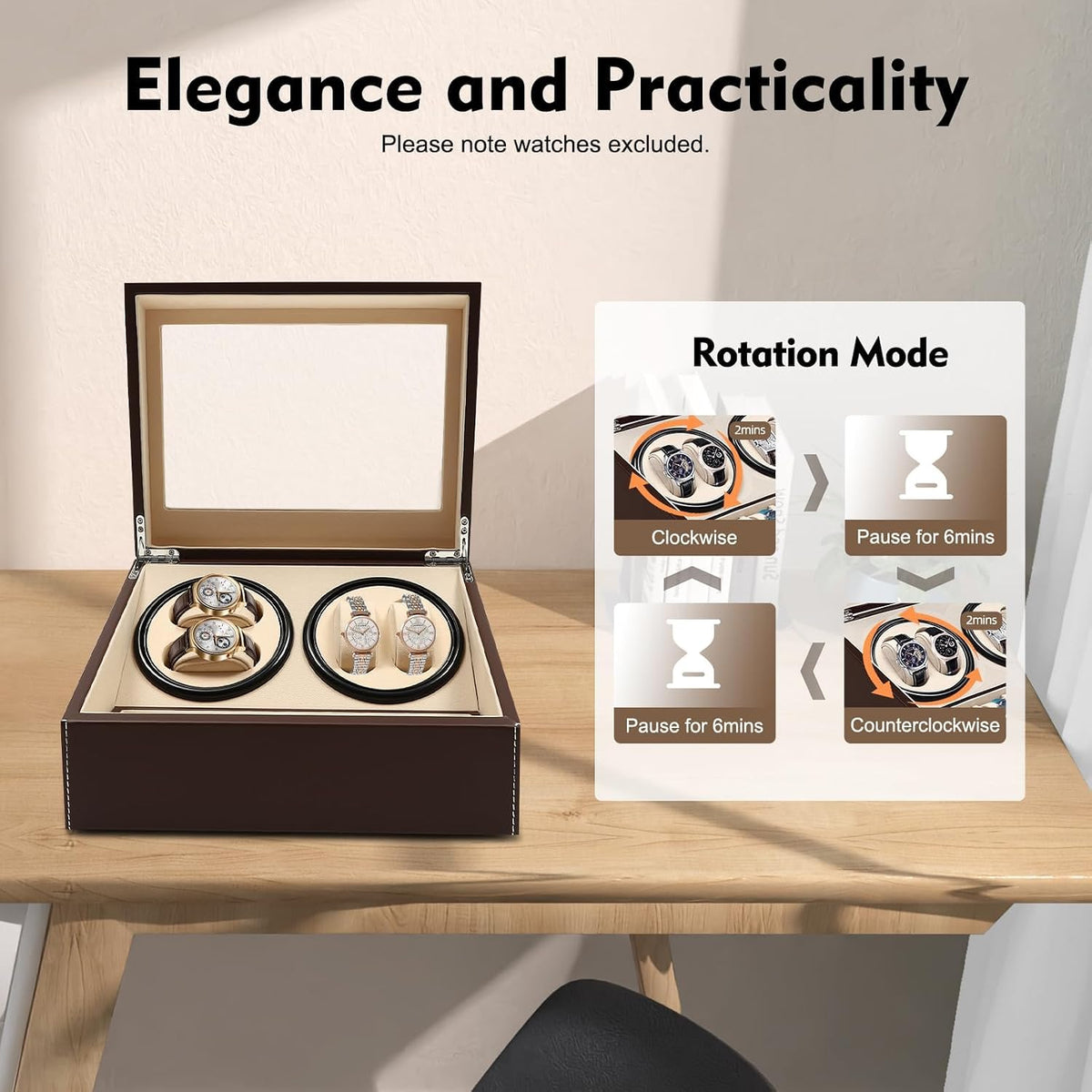Valcourt™ Automatic Watch Winder Box — 4 Winders + 6 Storage, Japanese Motor