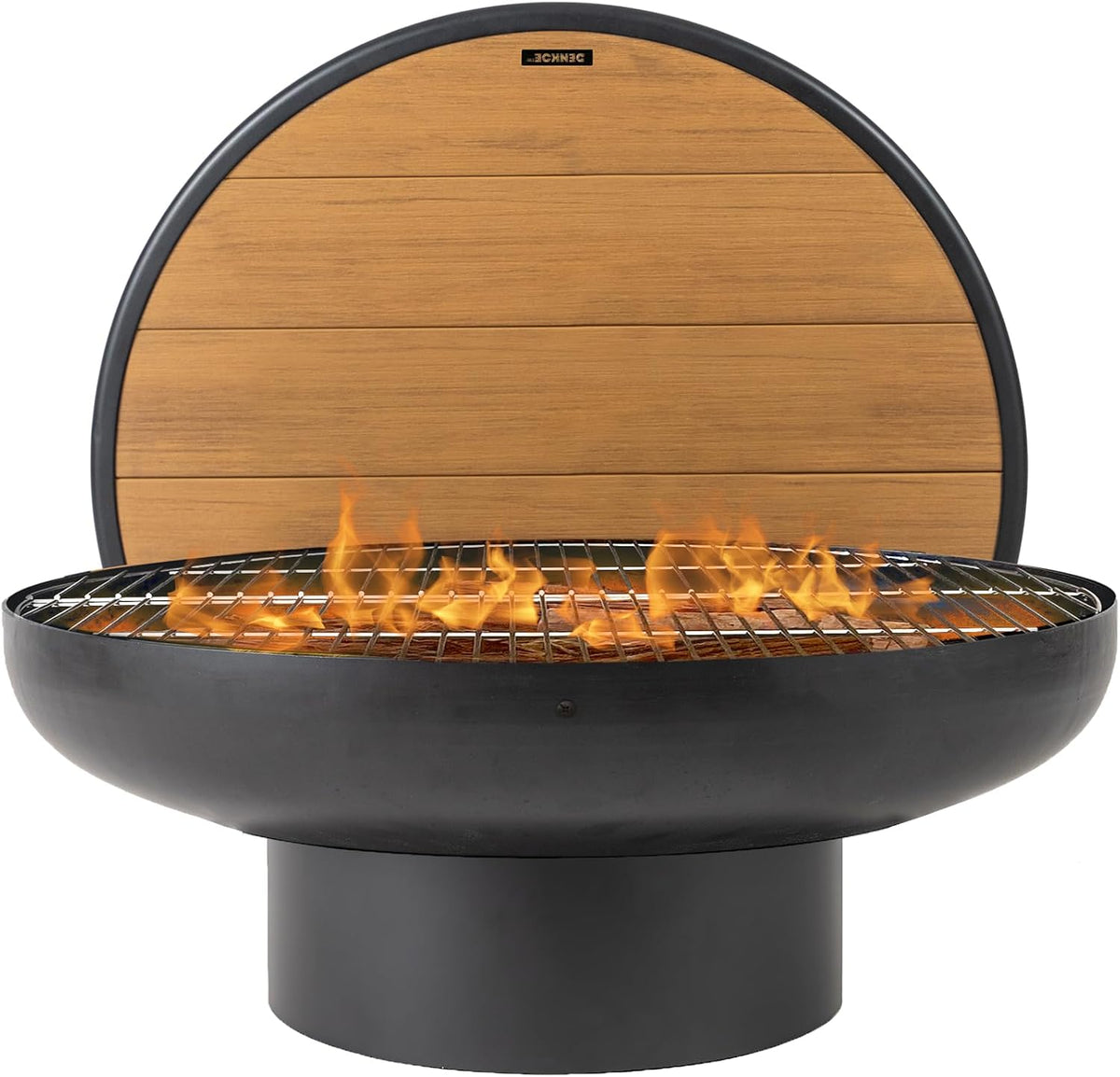 DENKOE 32 Inch Round Fire Pit Table with Fire Pit Grill