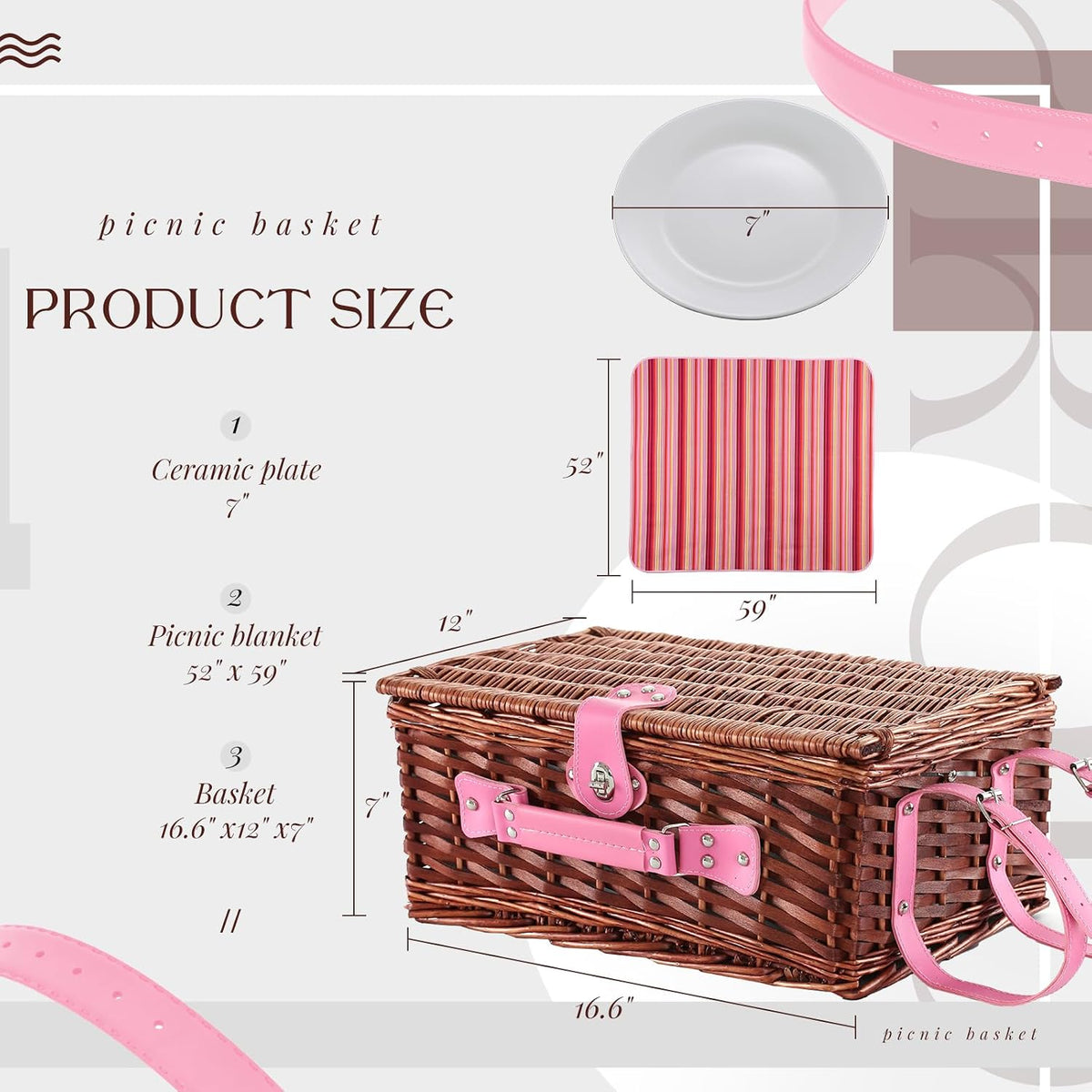 Picnic Basket Set for 4 with Waterproof Picnic Blanket and I