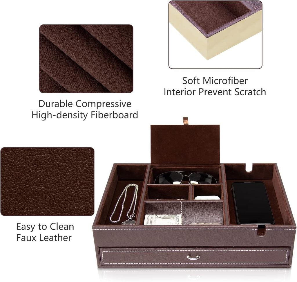 Norwood™ 2-Tier Valet Box with Charging Station — Brown