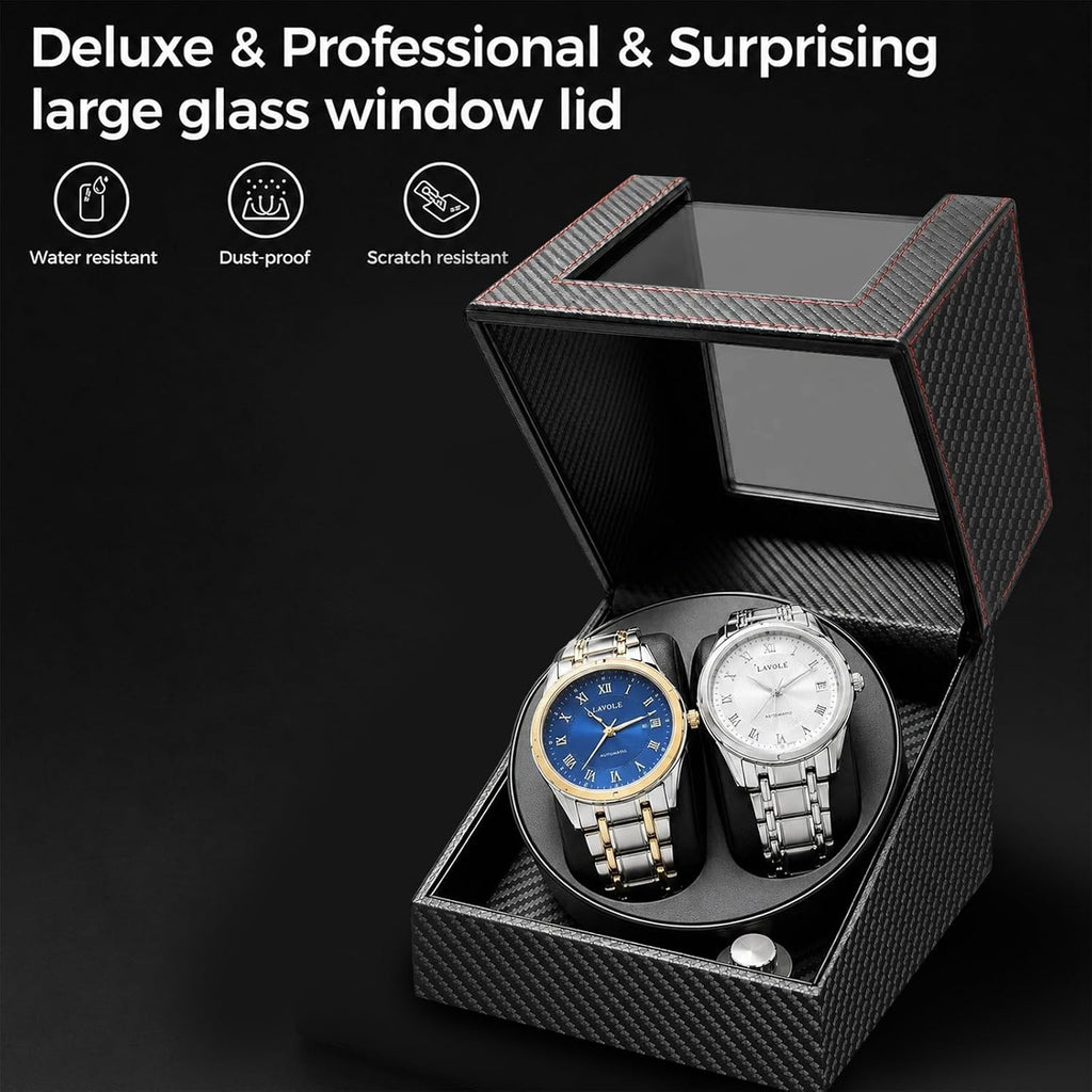 Rotare™ Twin Watch Winder — 5 Modes with Crystal Display Glass