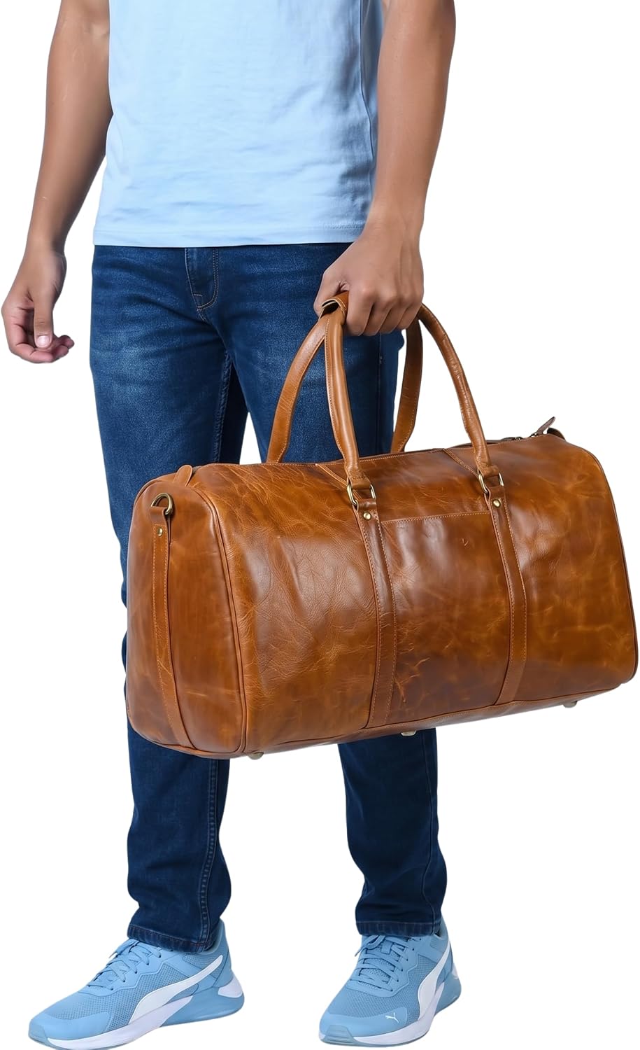 Ashcroft™ Buffalo Leather Weekender Duffle — 21″ Vintage Tan
