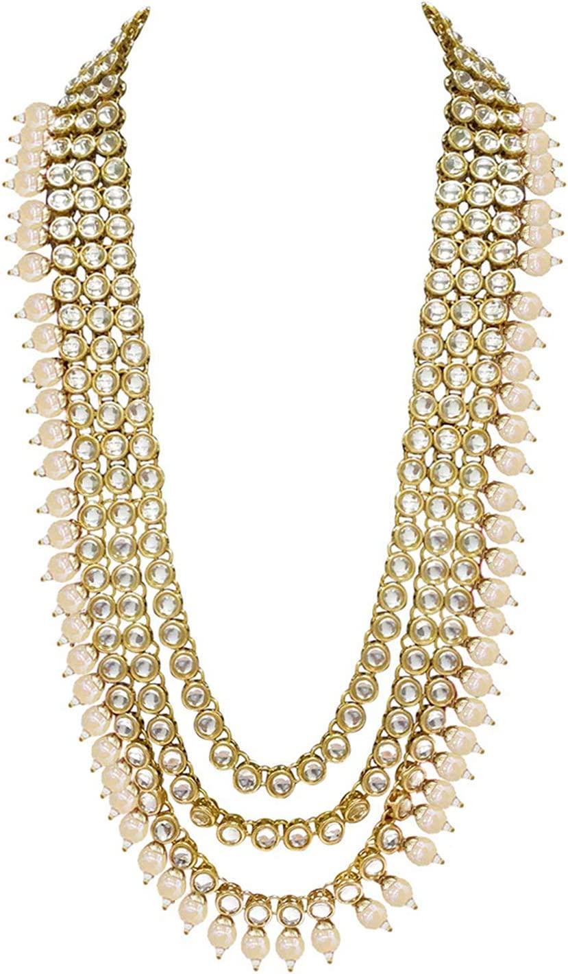 Indian Wedding Kundan Beaded Bridal Long Choker Necklace Earrings with