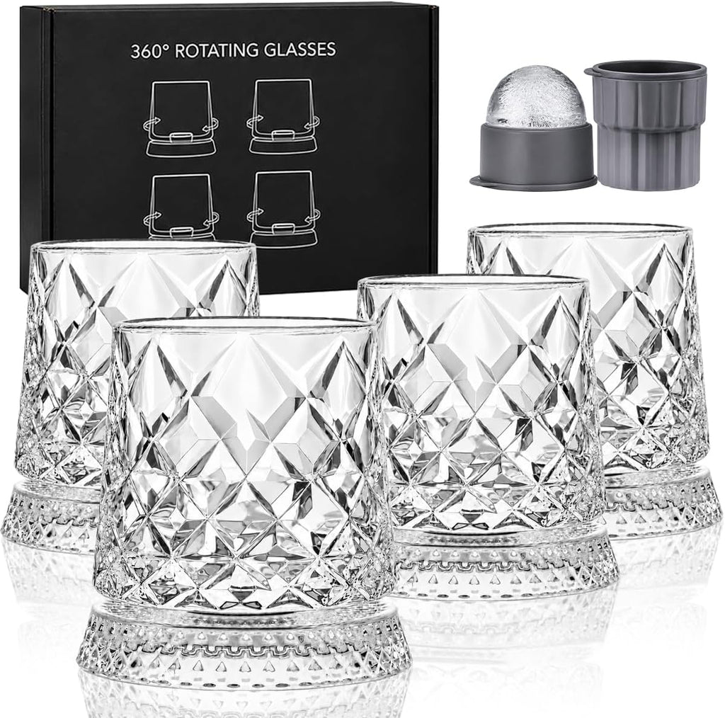 Balvorne™ 360° Spinning Whisky Glasses — Set of 4, Diamond Cut Gift Set