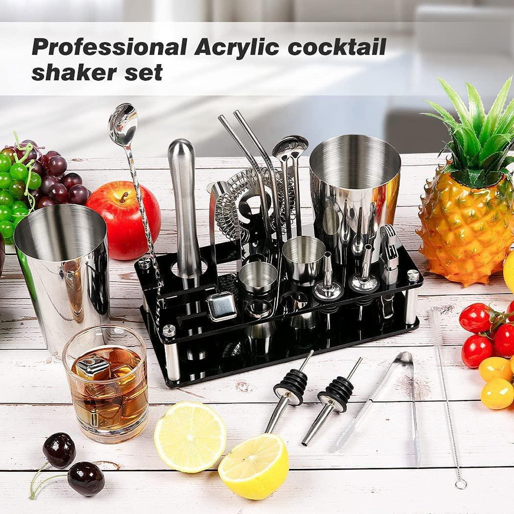 23-Piece Cocktail Shaker Set — Stainless Steel Bartender Kit with Stand & Recipe Book