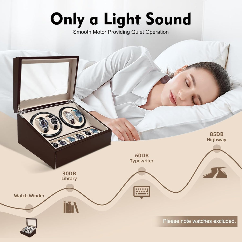 Valcourt™ Automatic Watch Winder Box — 4 Winders + 6 Storage, Japanese Motor