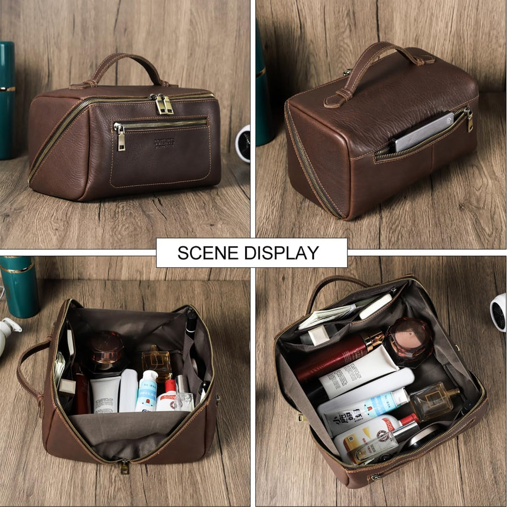 Ridgeway™ Full-Grain Leather Wash Bag — Large, Vintage Brown
