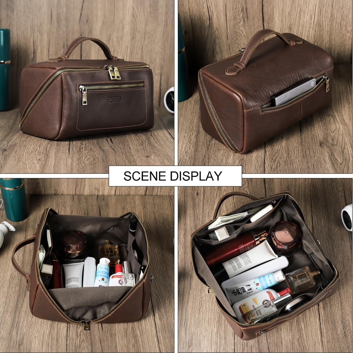 Ridgeway™ Full-Grain Leather Wash Bag — Large, Vintage Brown