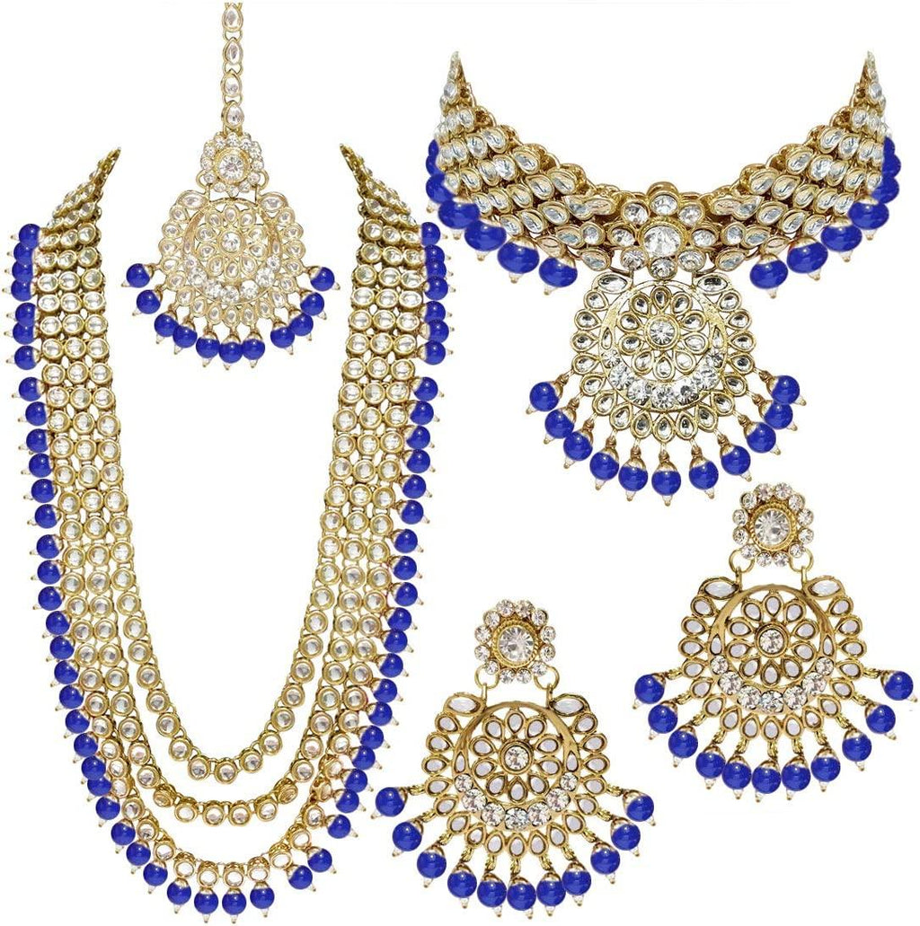 Indian Wedding Kundan Beaded Bridal Long Choker Necklace Earrings with