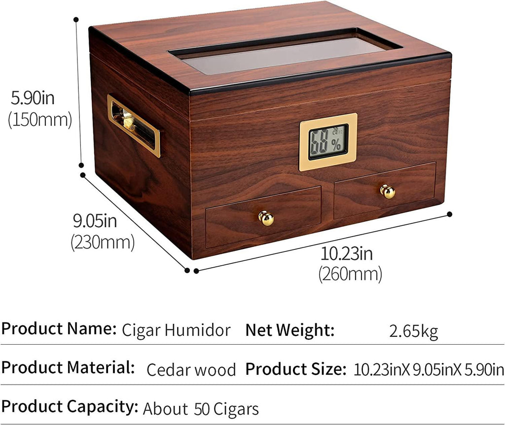 CIGARLOONG Cigar Humidor with Hygrometer and Humidifier Large Capacity