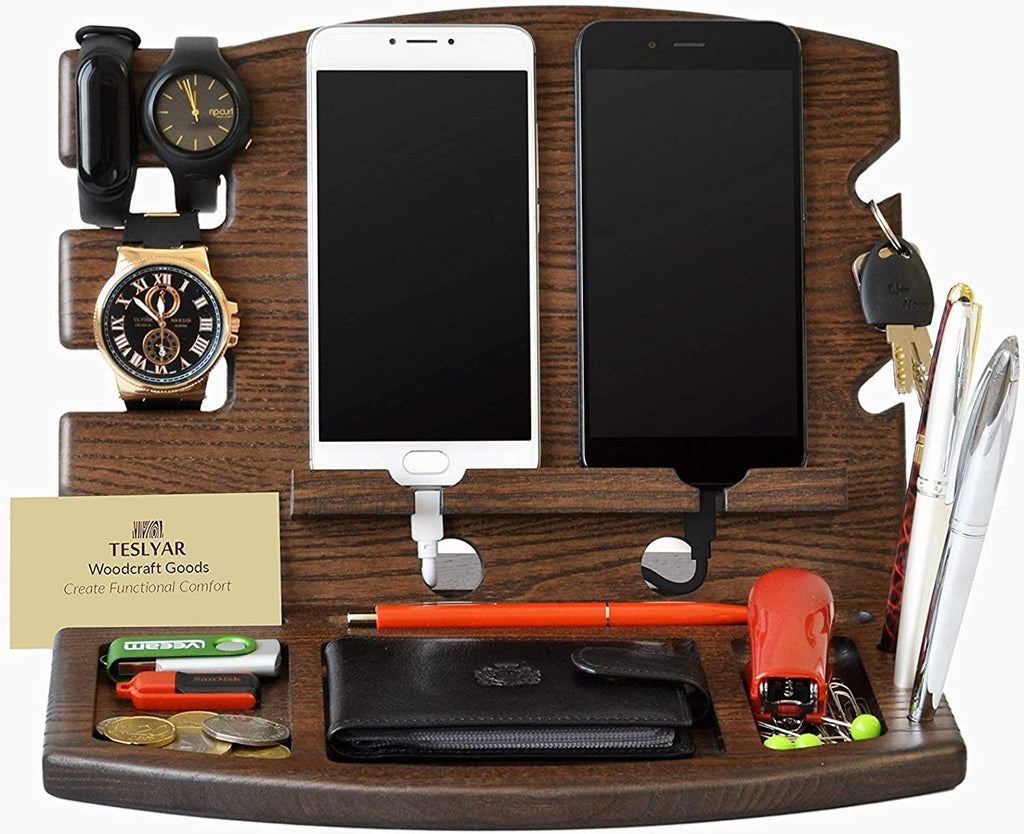 Wood Phone Docking Station Natural Ash Phone Key Holder Wallet Stand