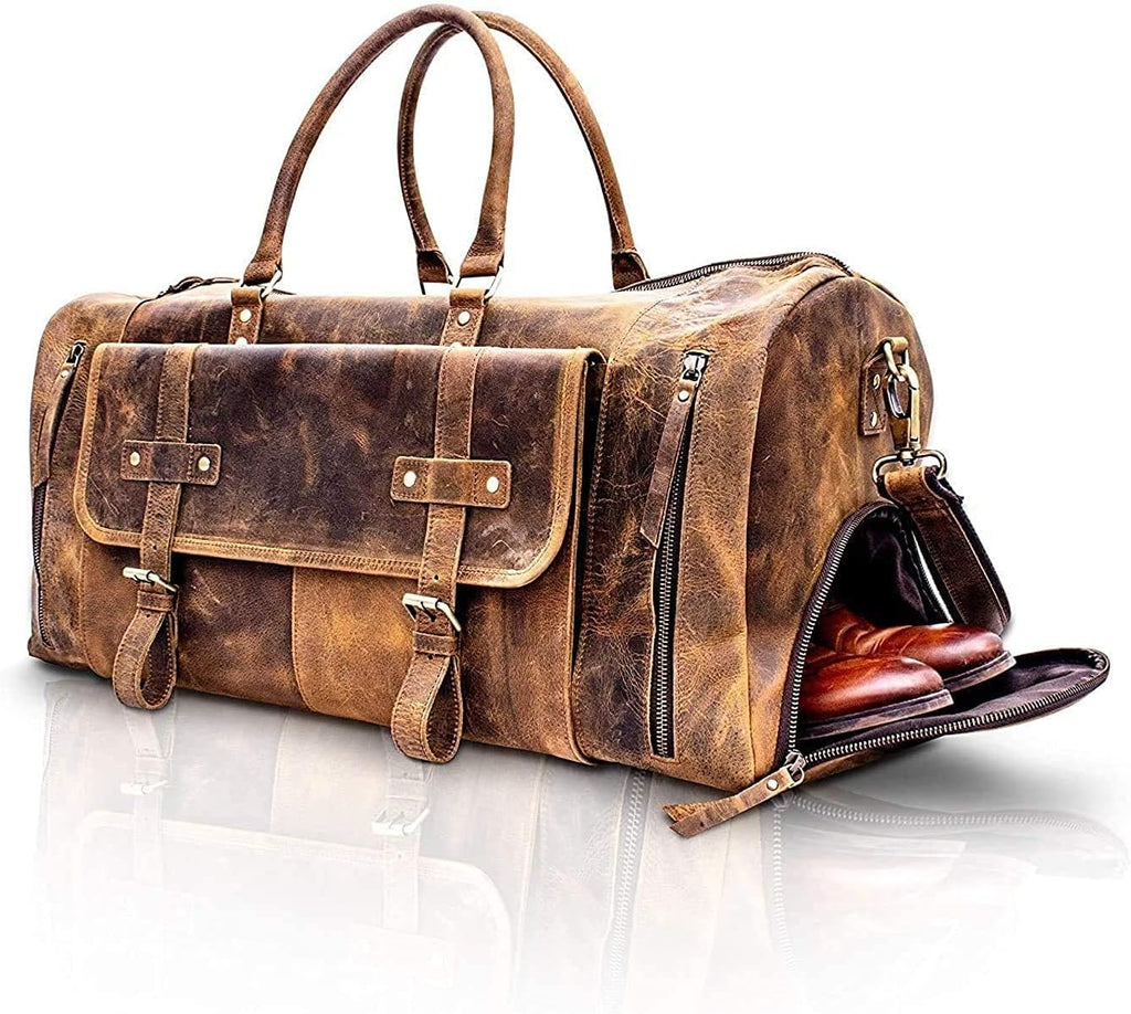 Leather Travel Duffle Bags for Men and Women Cabin Friendly 