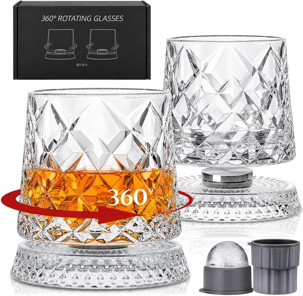 Balvorne™ 360° Spinning Whisky Glasses — Set of 4, Diamond Cut Gift Set