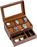 Valcourt™ 10-Slot Watch & Valet Box — Espresso, with Drawer