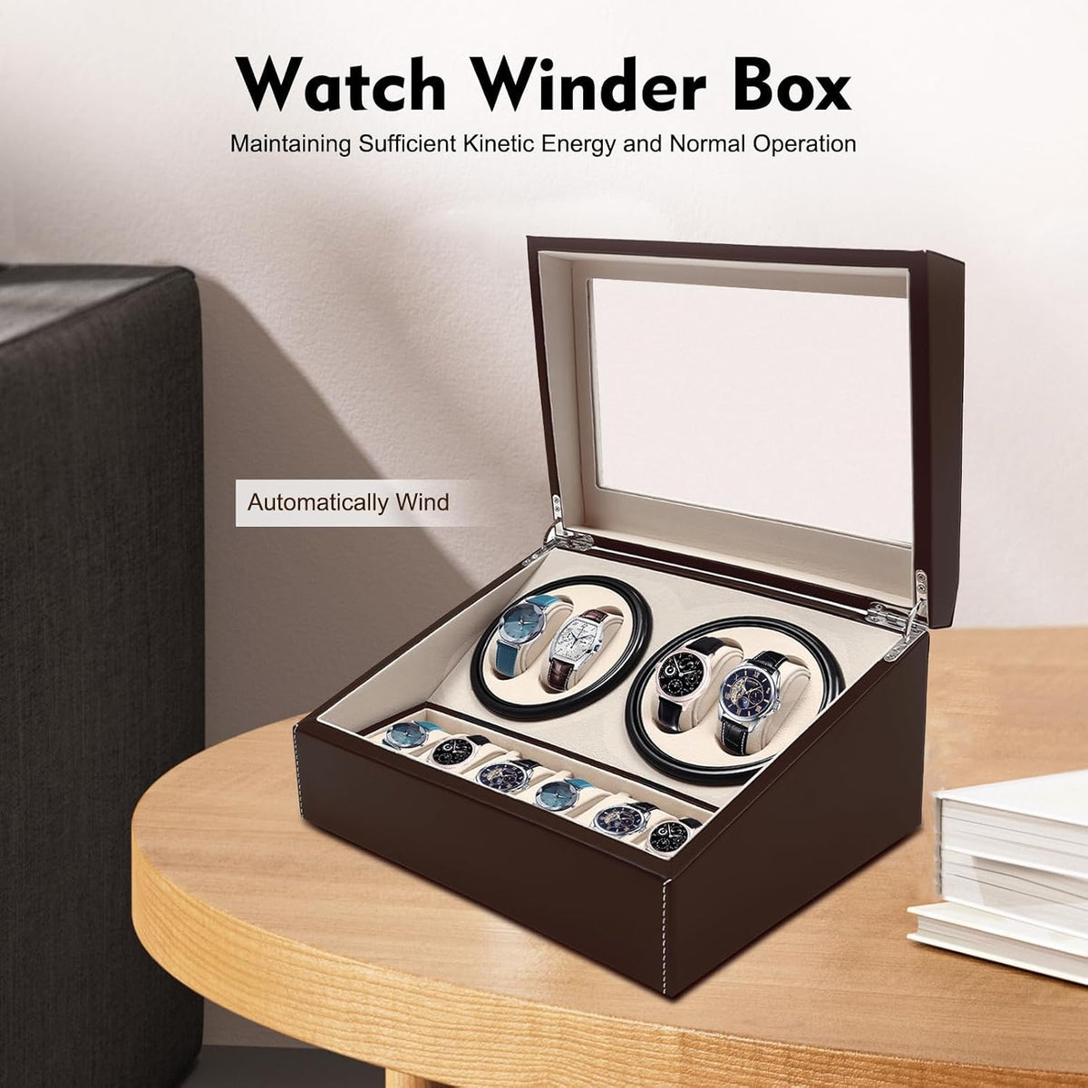 Valcourt™ Automatic Watch Winder Box — 4 Winders + 6 Storage, Japanese Motor