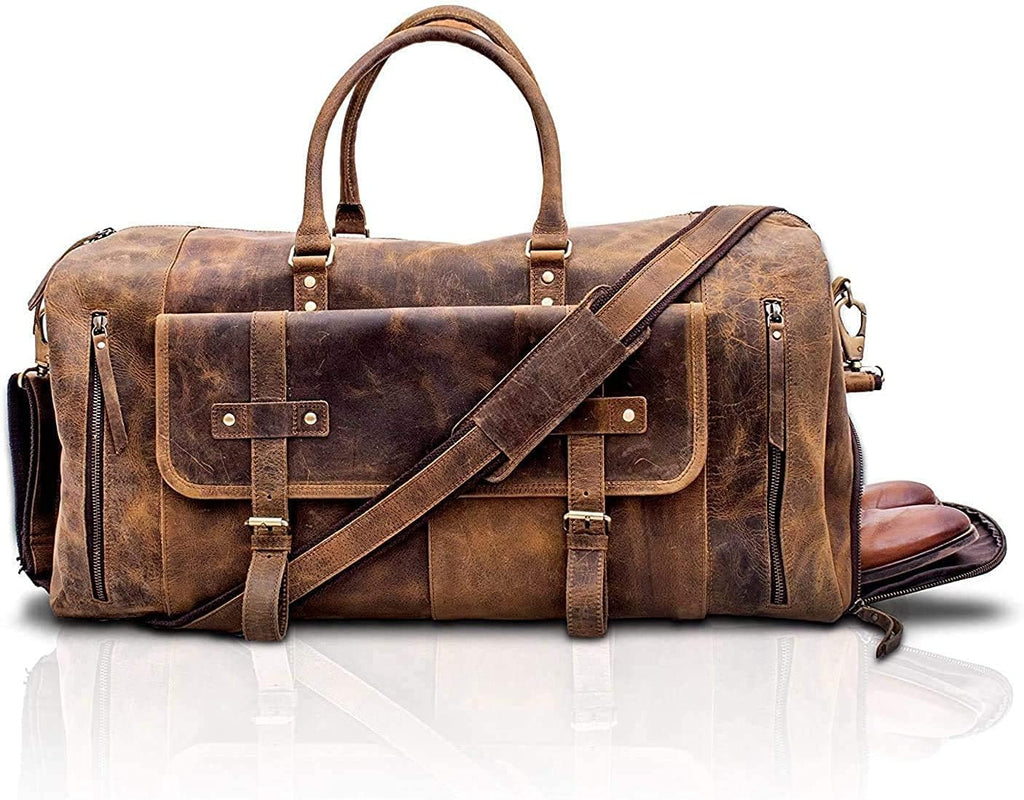 Leather Travel Duffle Bags for Men and Women Cabin Friendly 