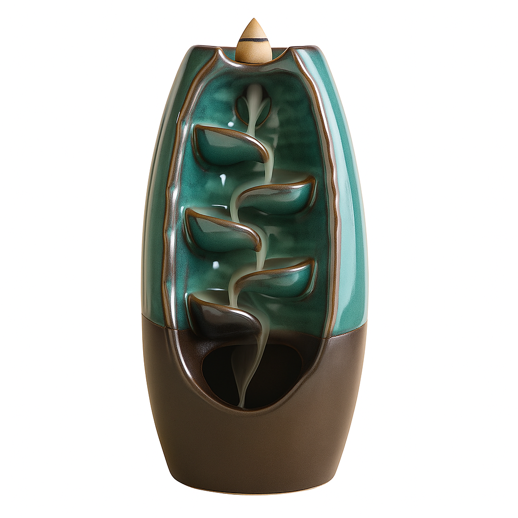 Ceramic Waterfall Incense Holder – Blue Aromatherapy Ornament for Home