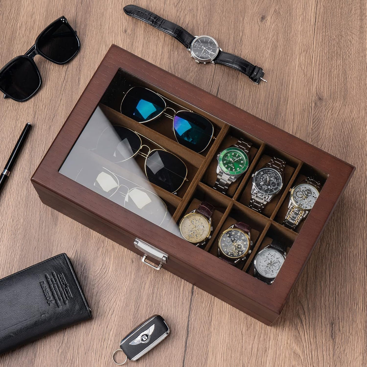 ProCase Lacquered Finish Wooden Men's Jewelry Box