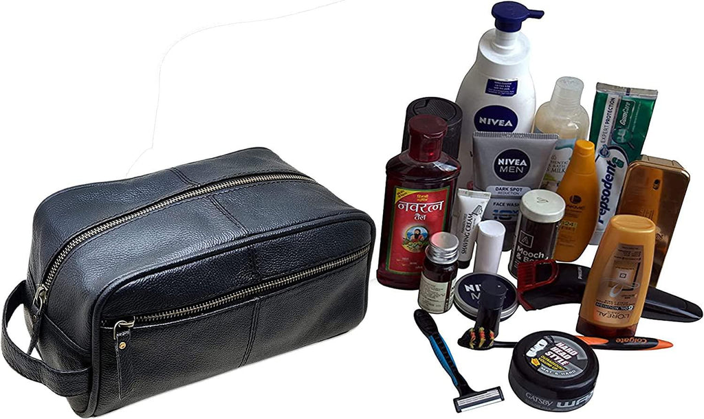Men's Genuine Leather Toiletry Bag Waterproof Dopp Kit Shaving Bags and