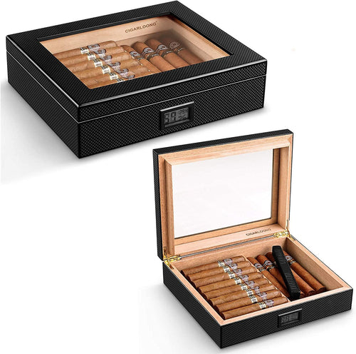 CIGARLOONG Cigar Humidor Spanish Cedar Desktop Box with Humidifier and