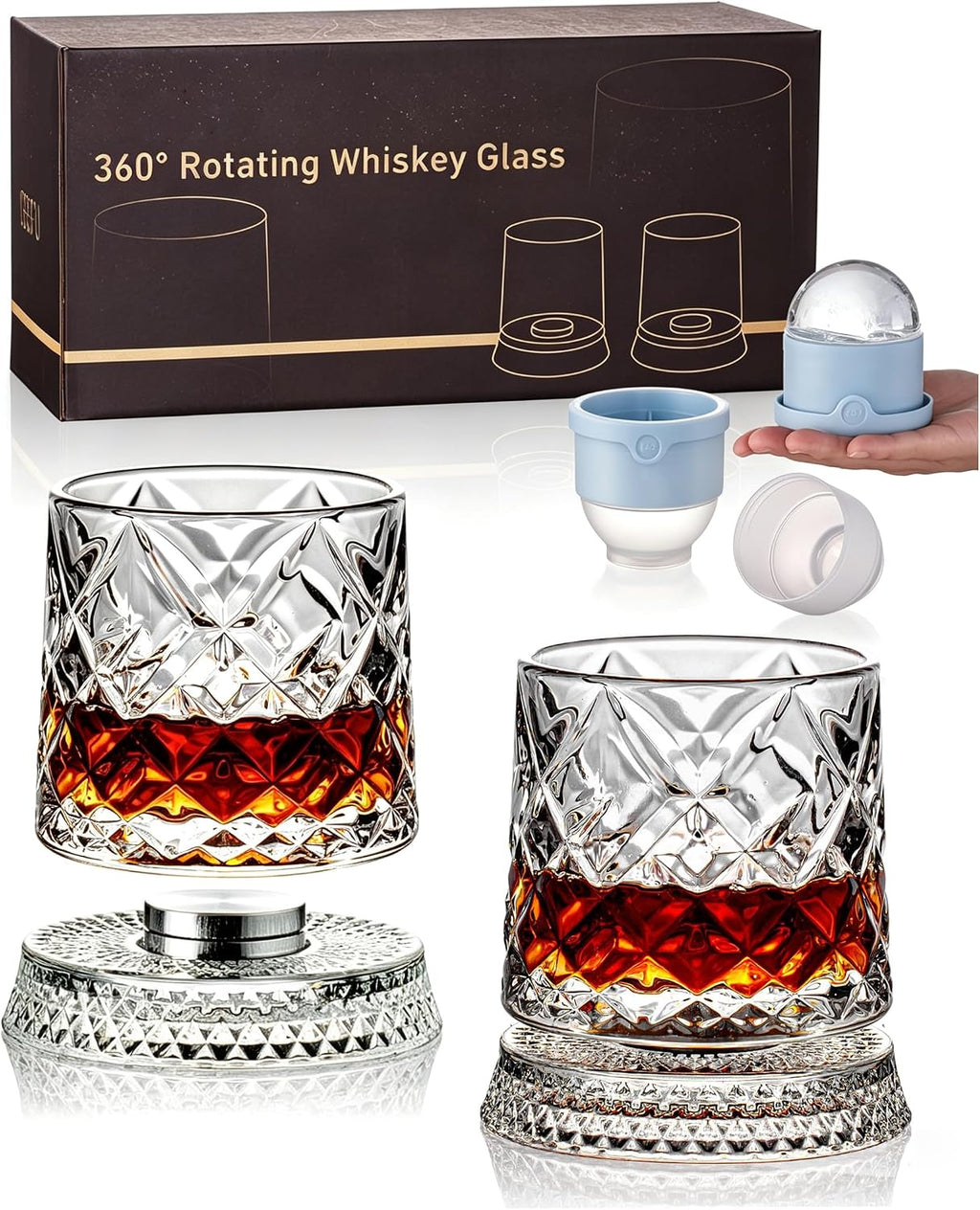 Balvorne™ 360° Spinning Whisky Glasses — Set of 4 with Ice Moulds & Gift Box