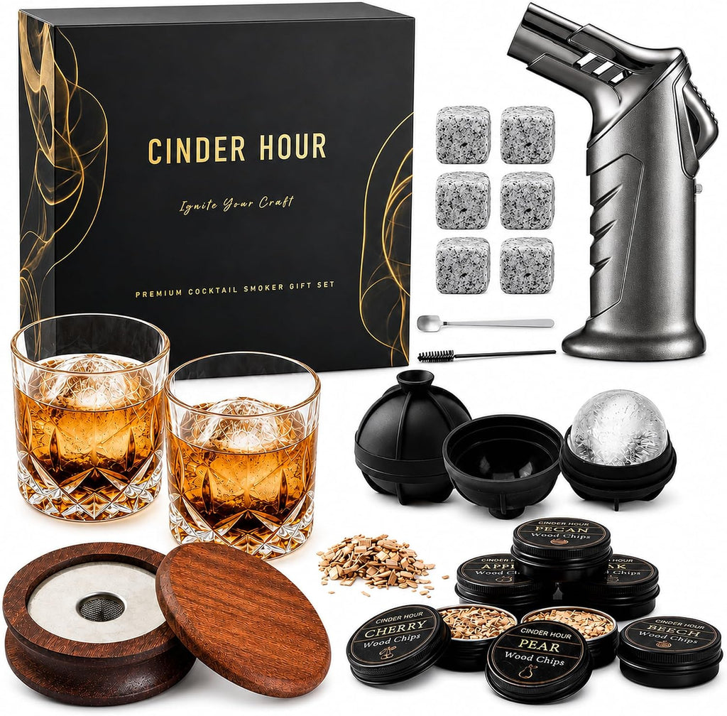 Emberton™ Whisky Smoker Gift Box — Torch, Whisky Stones & Ice Ball Moulds