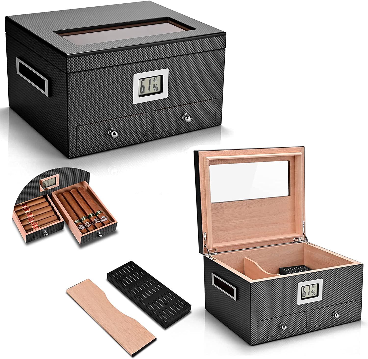 CIGARLOONG Cigar Humidor with Hygrometer and Humidifier Large Capacity