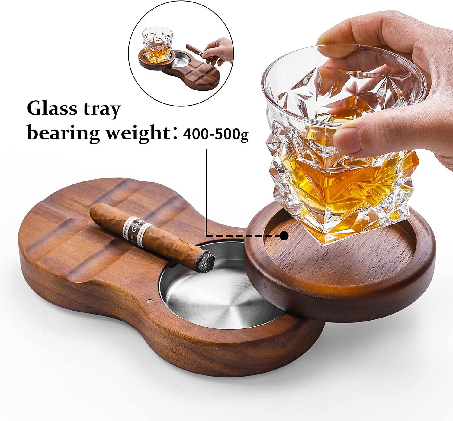 Wooden Cigar Ashtrays Coaster/Whiskey Glass Tray and Cigar Holder