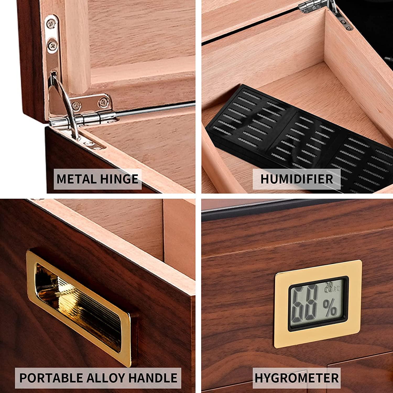 CIGARLOONG Cigar Humidor with Hygrometer and Humidifier Large Capacity