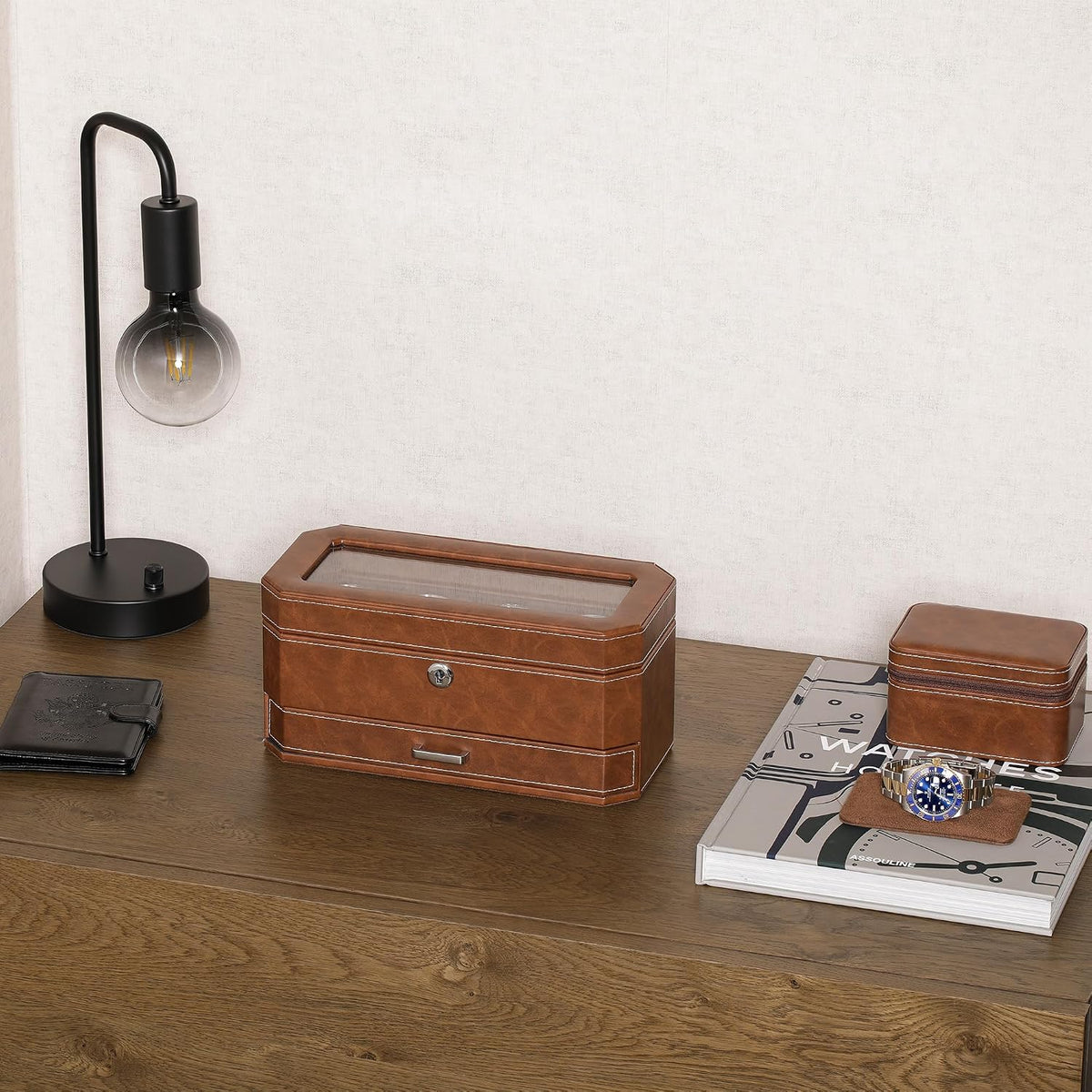 ROTHWELL Leather Watch Box with 4 Compartments & Storage Box