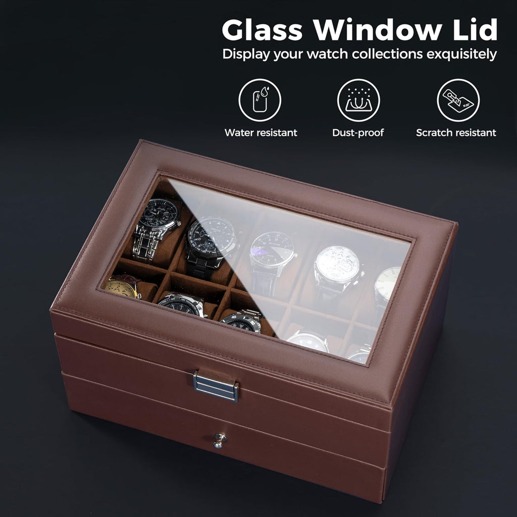 Valcourt™ 10-Slot Watch & Valet Box — Espresso, with Drawer
