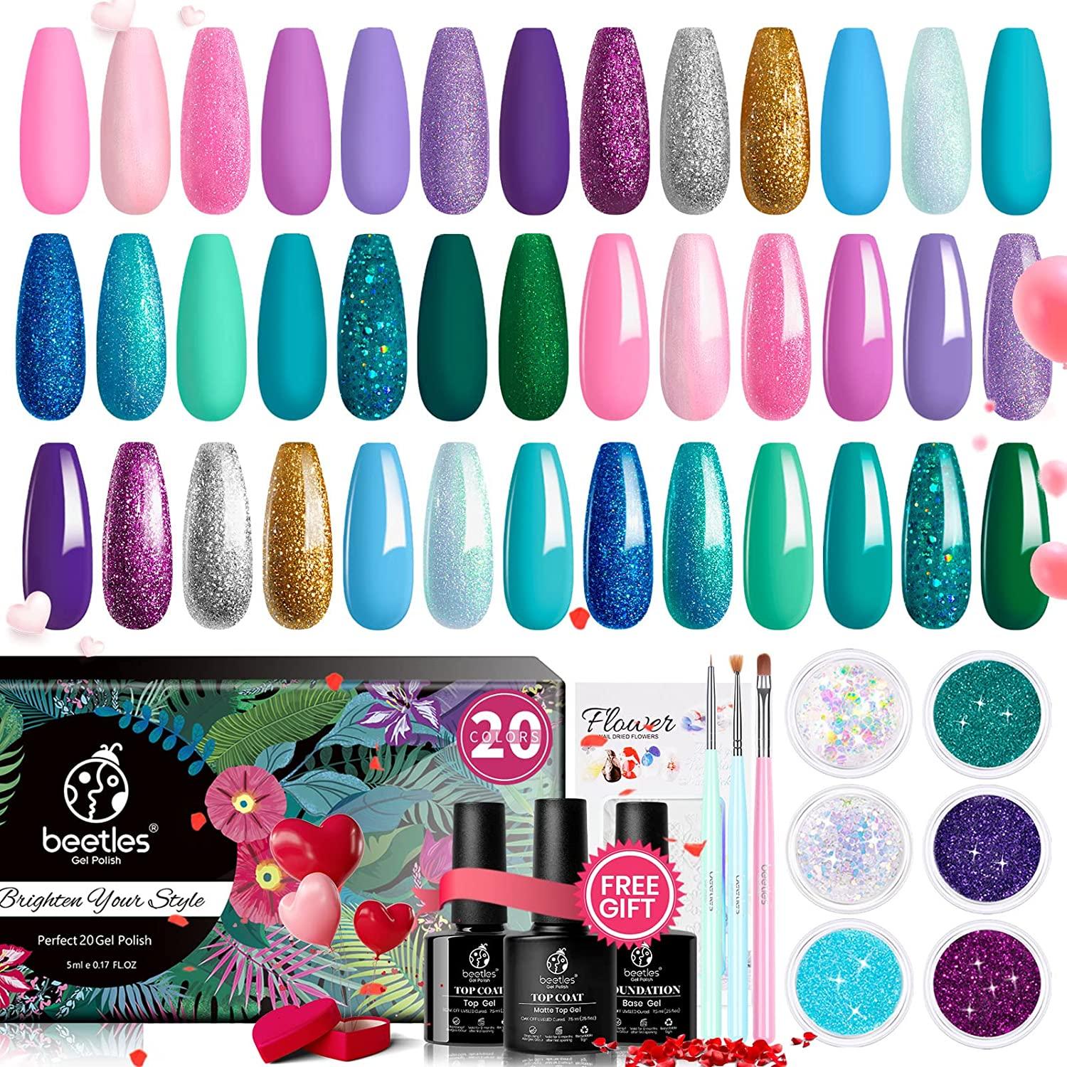 Beetles Gel Nail Polish Kit — 20 Mini Colours with Base & Top Coat
