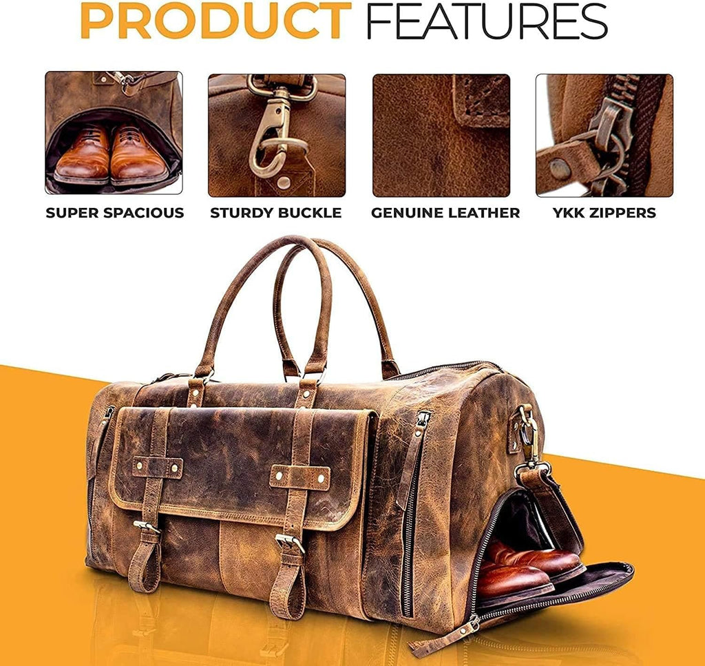 Leather Travel Duffle Bags for Men and Women Cabin Friendly 