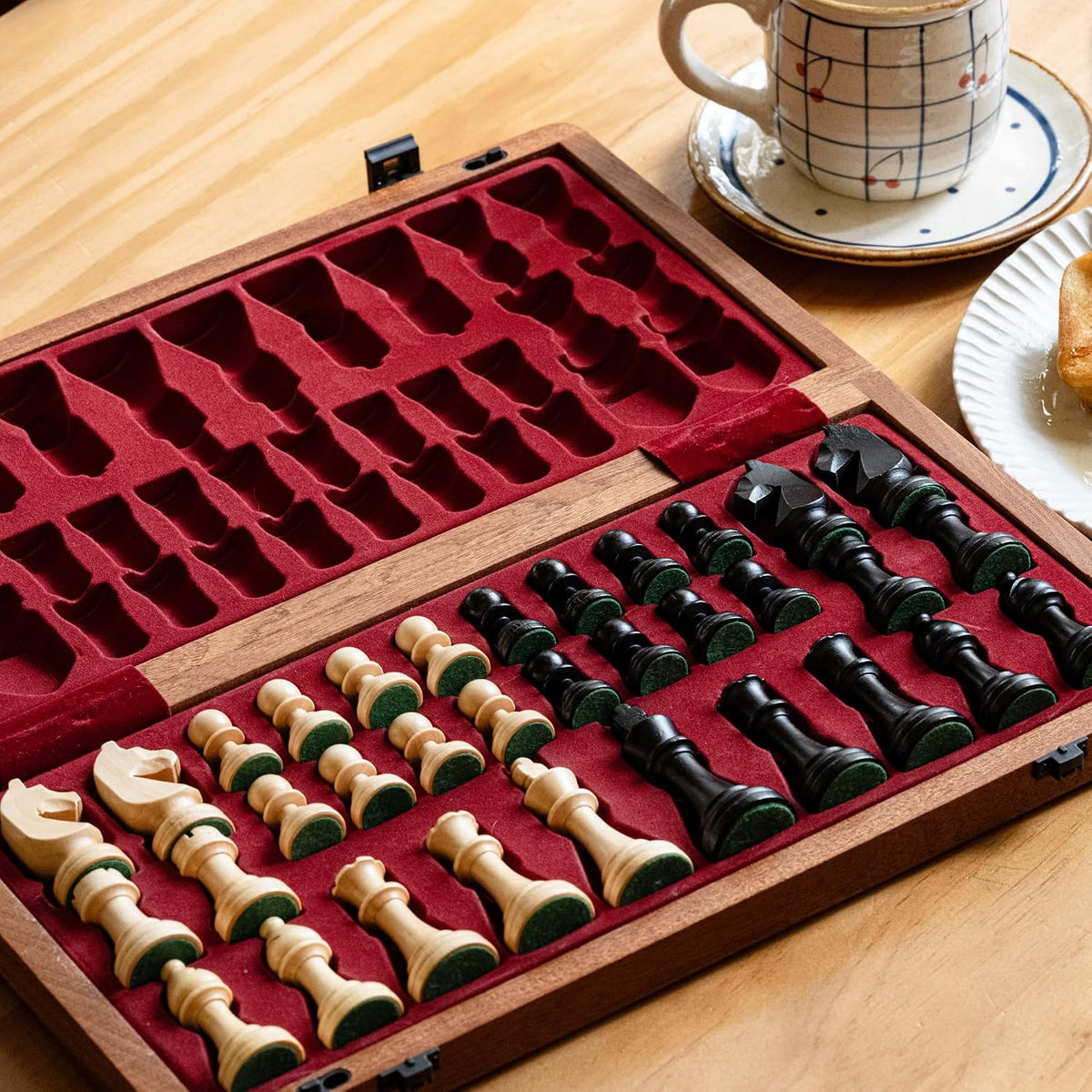 A&A Premium Natural Mahogany Folding Chess Set
