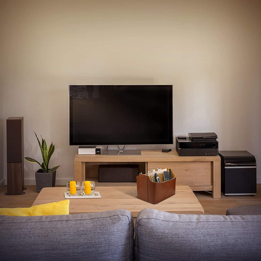 Leather Remote Control Organizer and Caddy with Tablet Slot