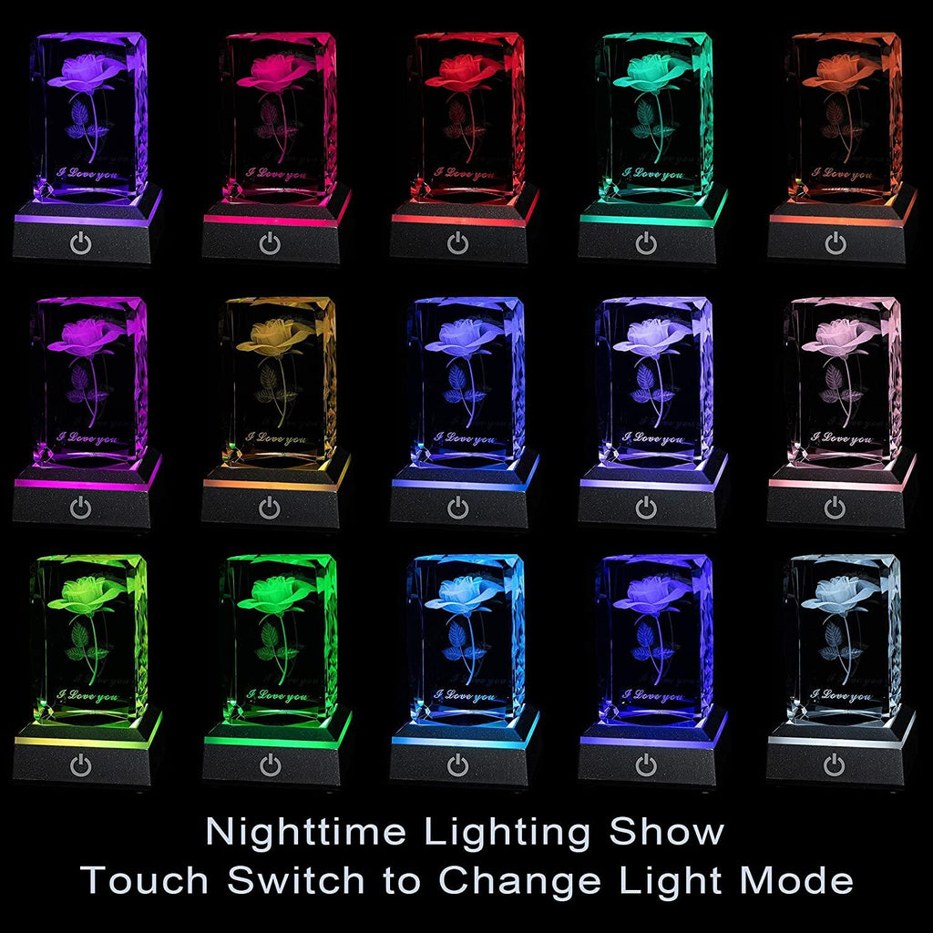 hochance 3D Rose Crysatl with LED Display Base