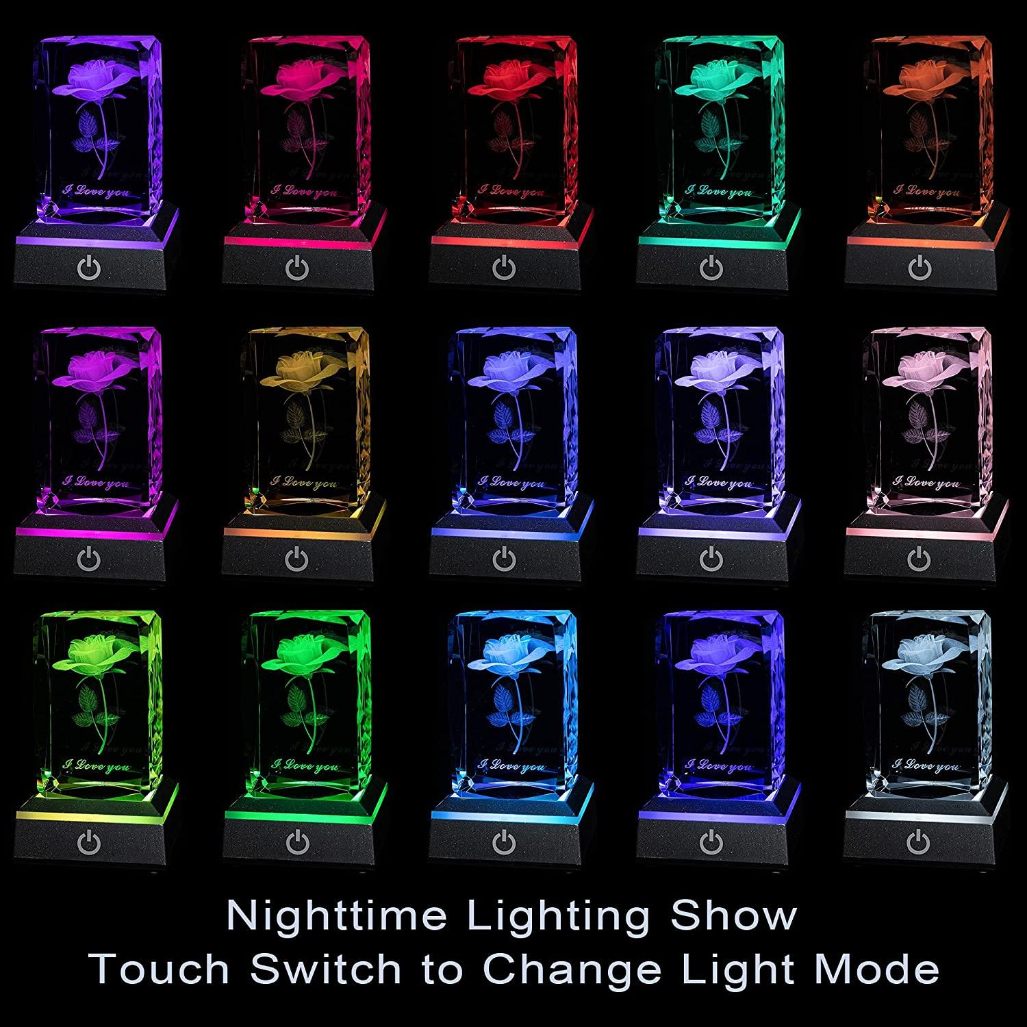 hochance 3D Rose Crysatl with LED Display Base
