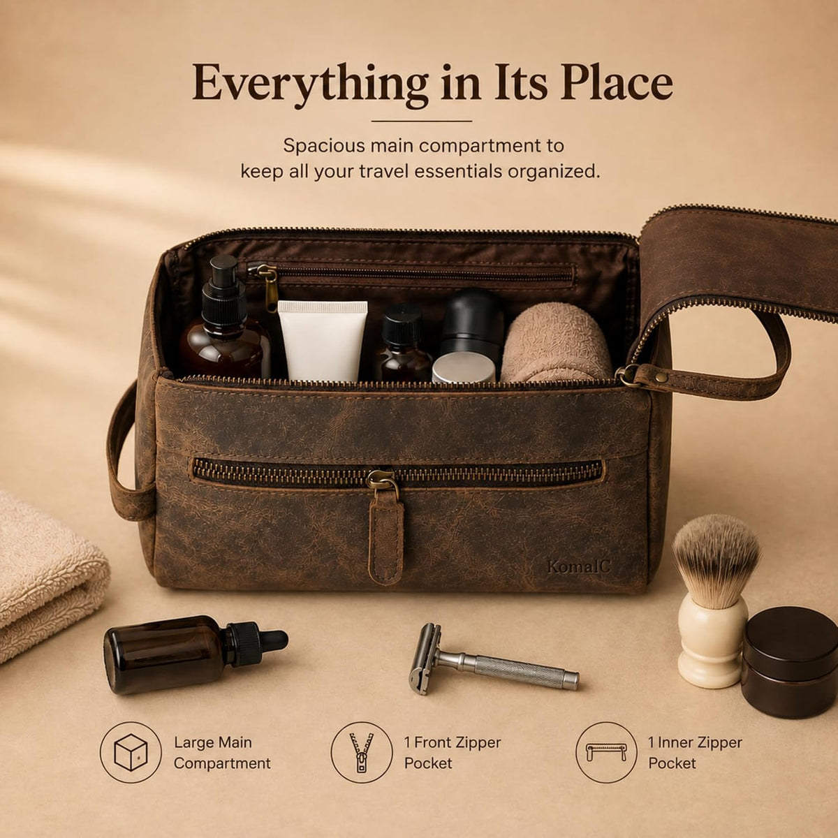 Ridgeway™ Buffalo Leather Toiletry Bag — Distressed Tan