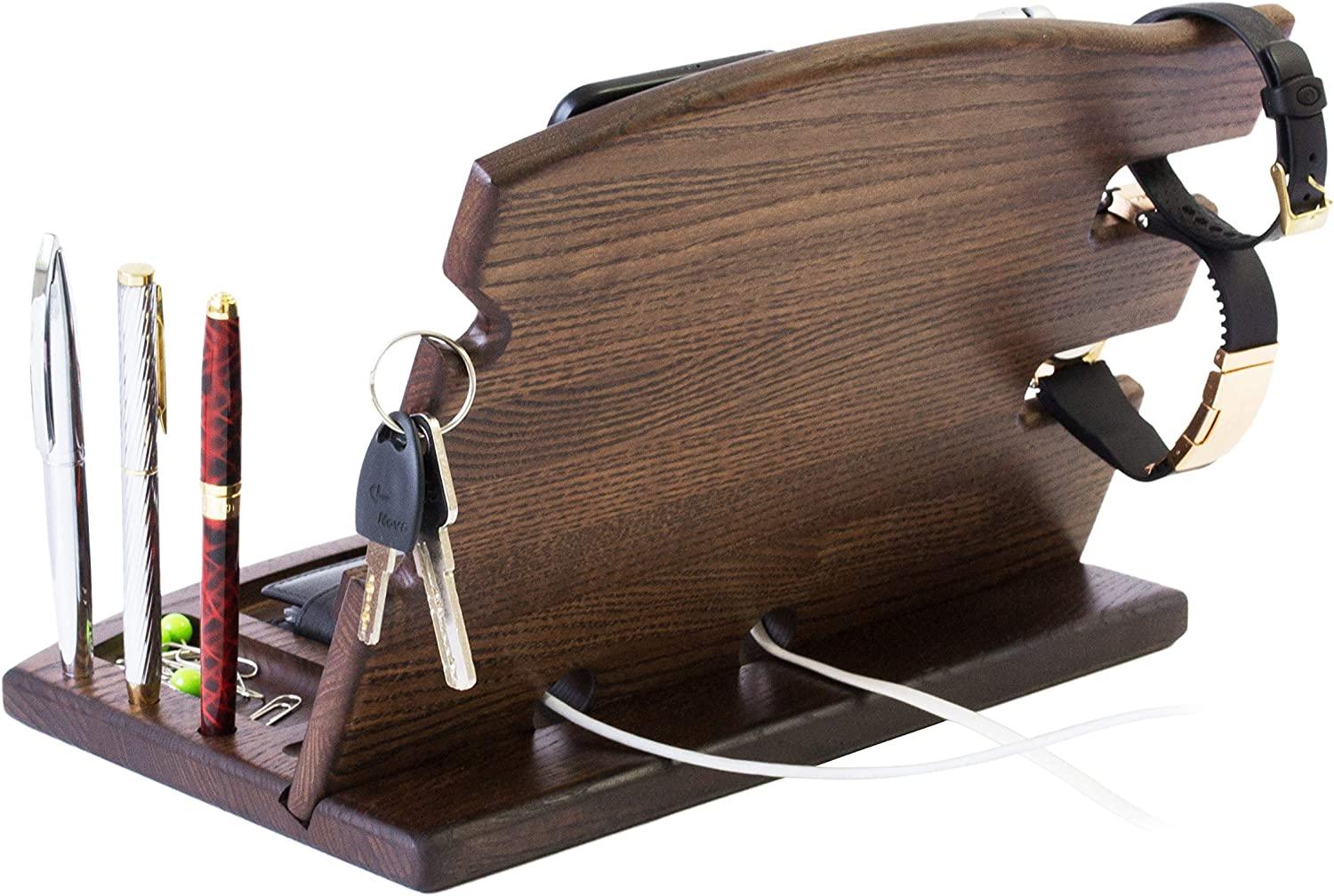 Wood Phone Docking Station Natural Ash Phone Key Holder Wallet Stand