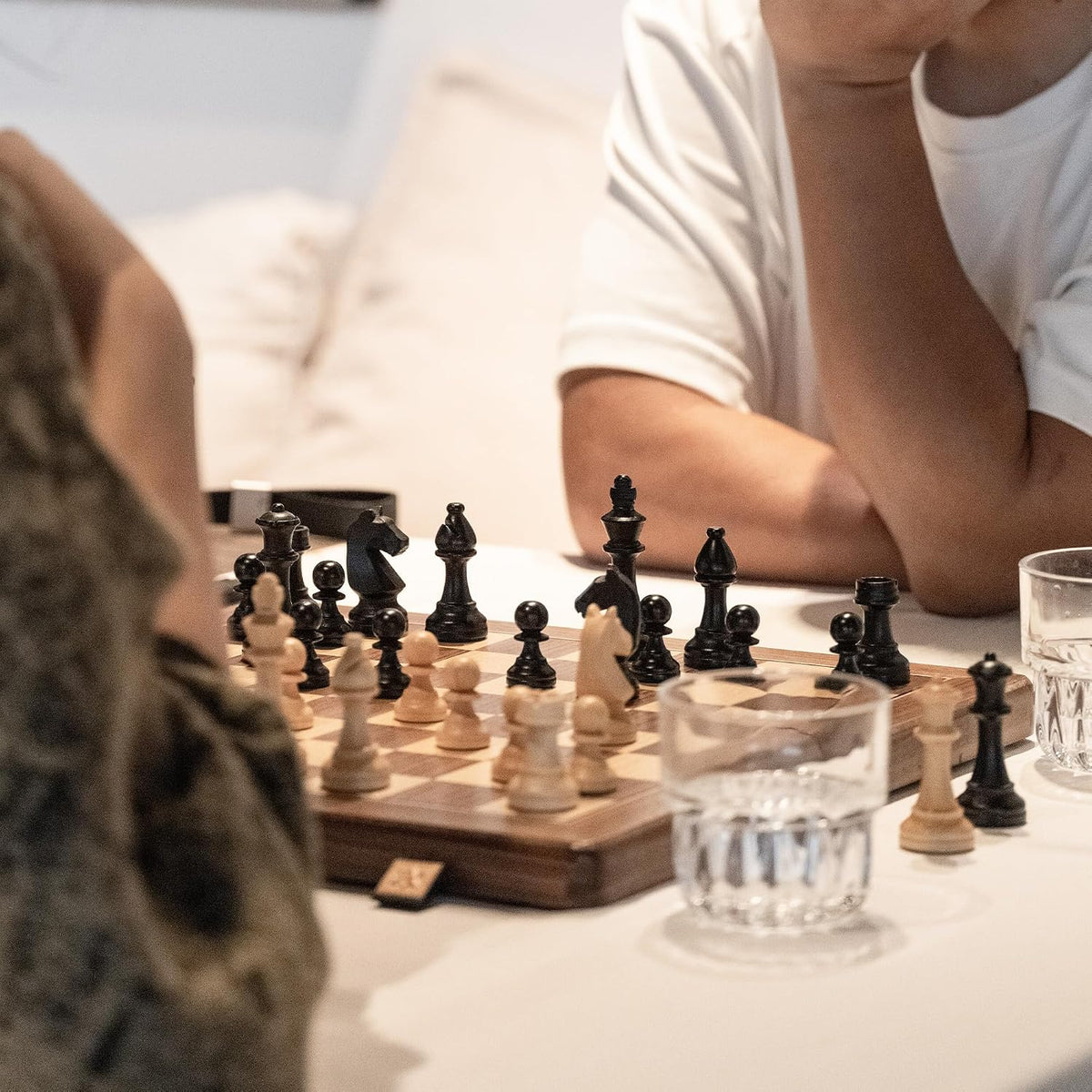 A&A Premium Natural Walnut Folding Chess Set