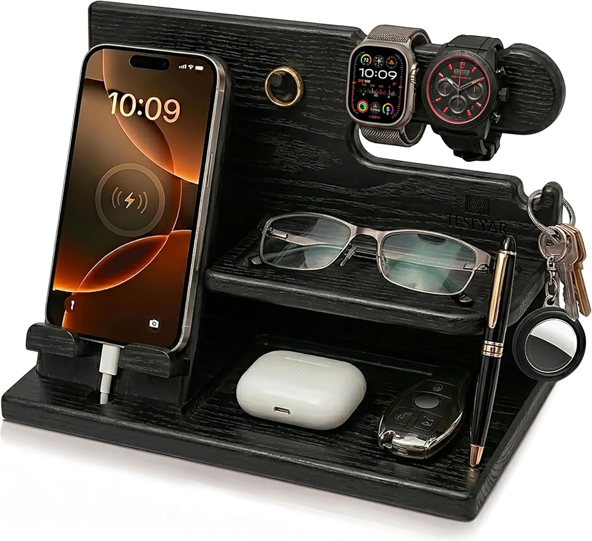 Norwood™ Wooden Docking Station — Phone, Watch & Key Stand