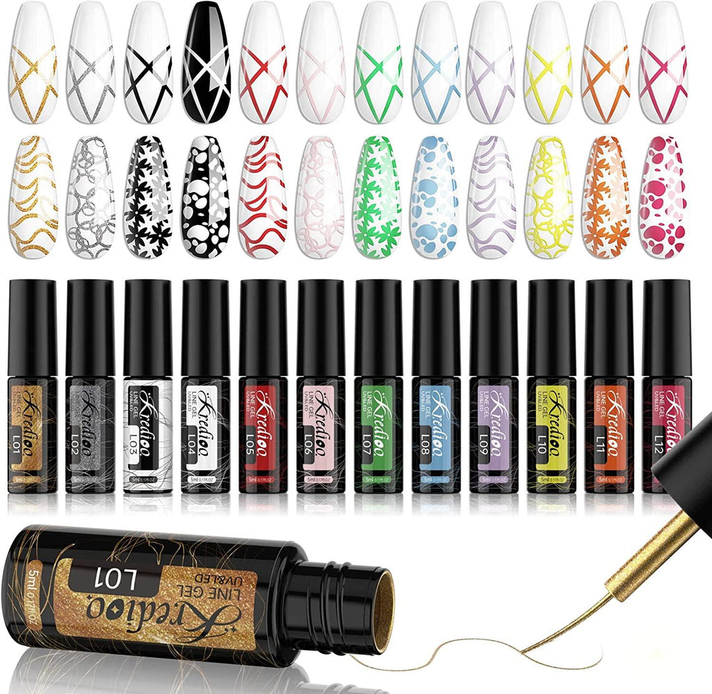 Kredioo Gel Nail Polish Liner Nail Art 12 Colors Painted Gels Kit Neon