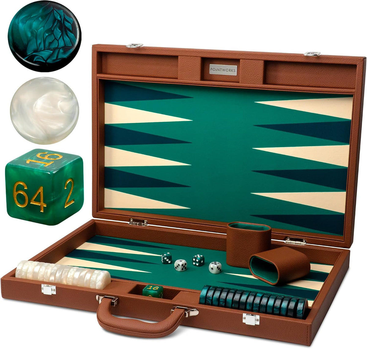 Pointworks 19 Inch Premium Backgammon Set for Adults - Leath