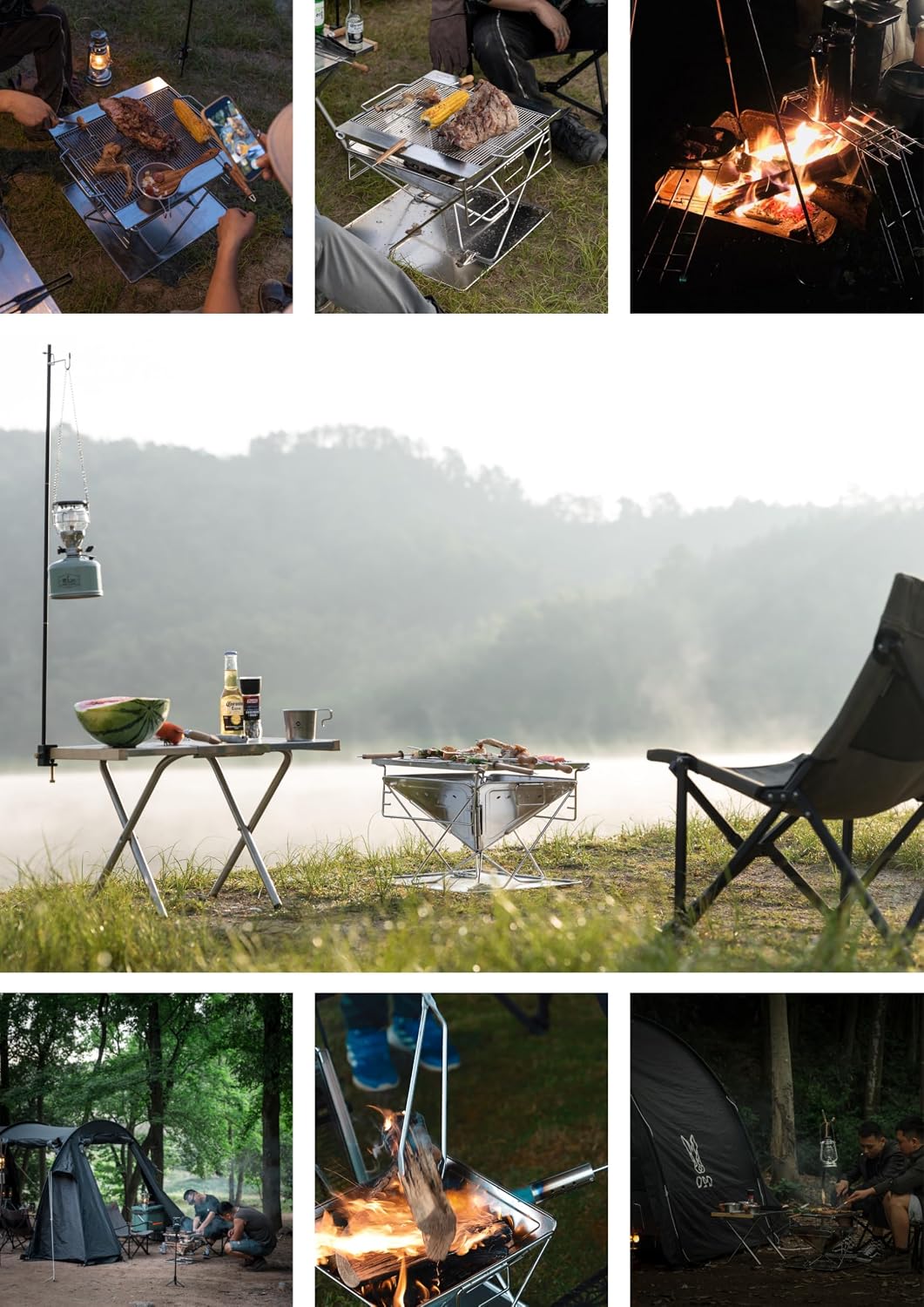 CAMPINGMOON Portable Stainless Steel Wood Burning Grill and 