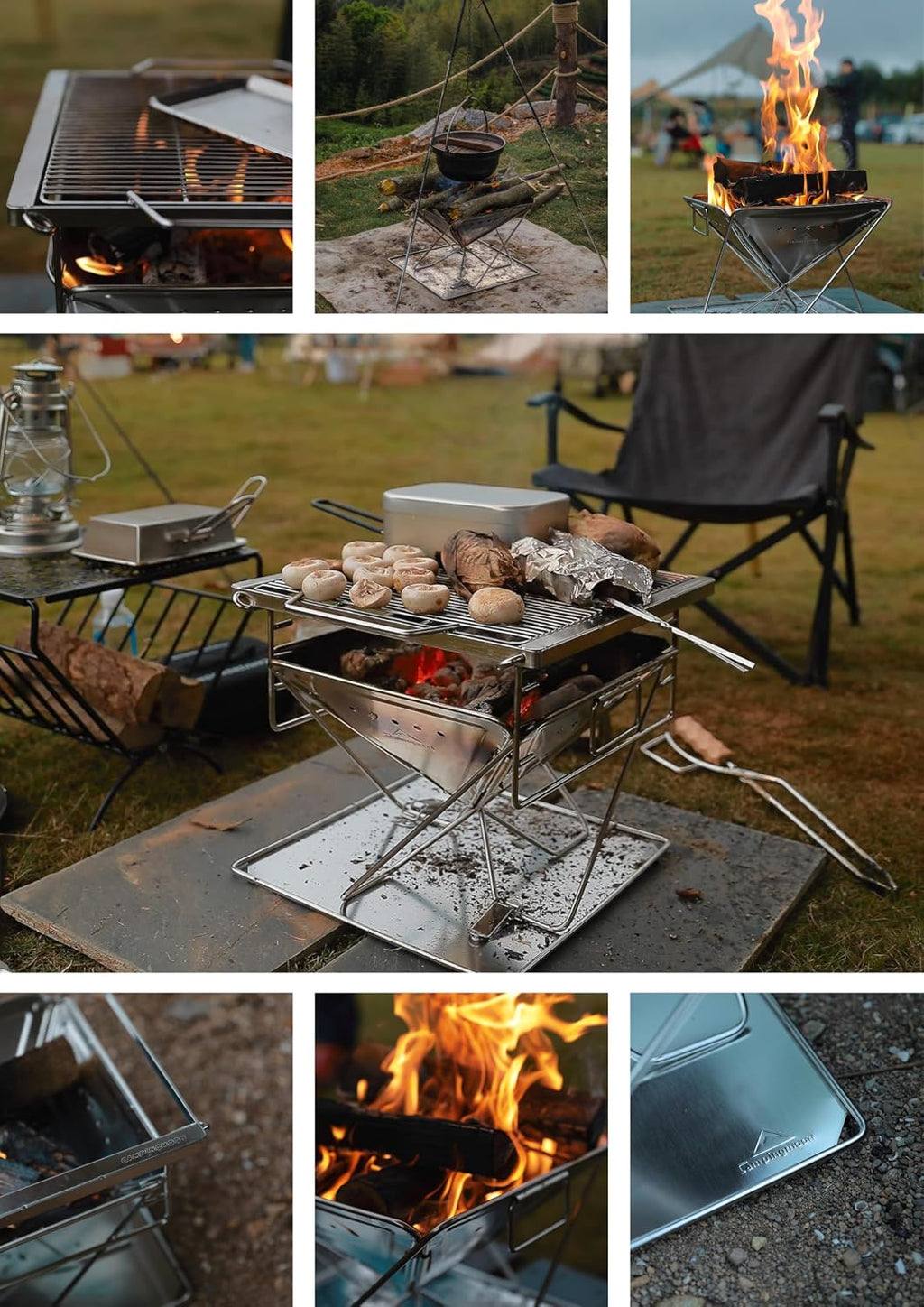 CAMPINGMOON Portable Camping Fire Pit BBQ Grill Outdoor Fire