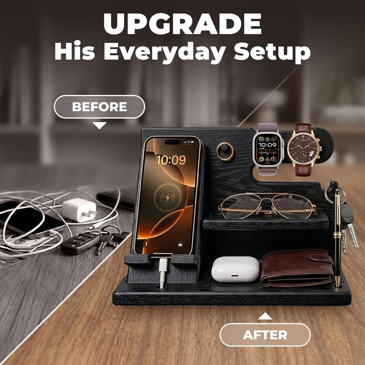 Norwood™ Wooden Docking Station — Phone, Watch & Key Stand